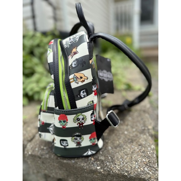 Loungefly Beetlejuice Chibi AOP Mini Backpack Black White Striped NWT BTBK0006